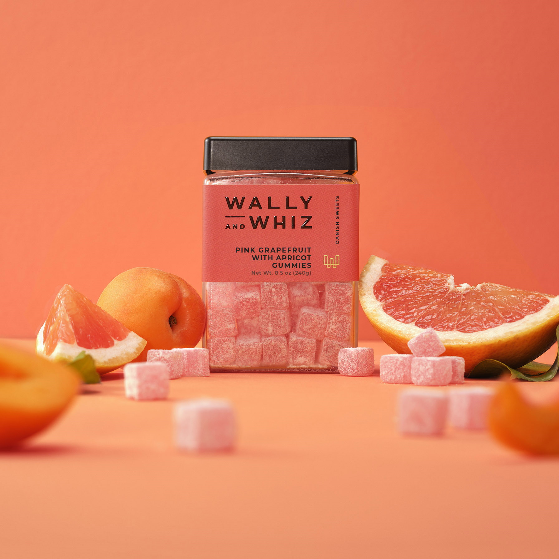 Wally & Whiz Pink Grapefruit Gummies with Apricot Powder Cube Lifestyle